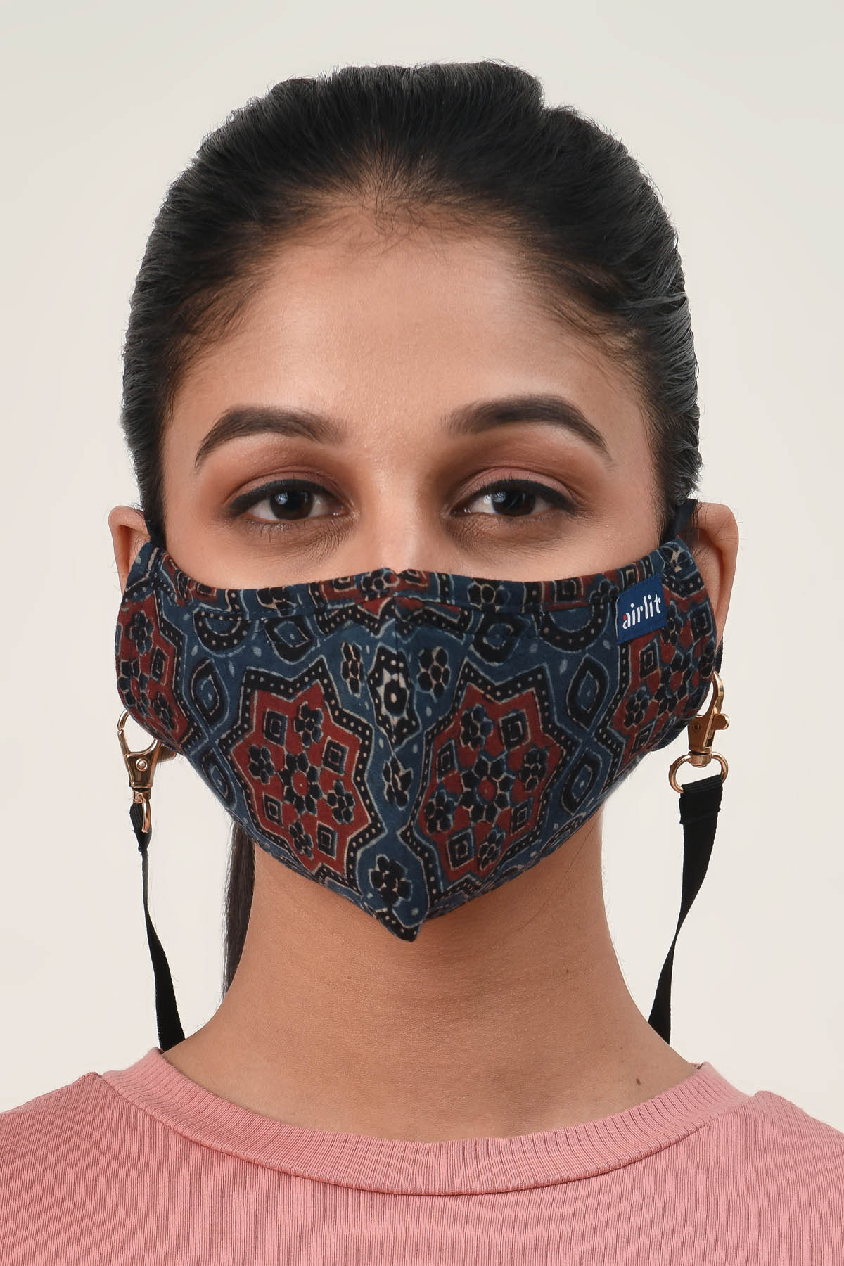 STAR STRUCK Ajrakh Hand Block Printed cotton Reusable Mask/4 Layer Breathable /With Nosepin/Lab tested Antimicrobial/Antiviral/Coolit™/Handmade - image 6